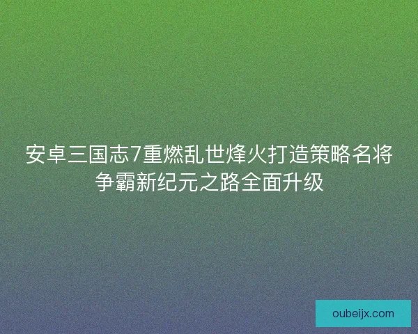 安卓三国志7重燃乱世烽火打造策略名将争霸新纪元之路全面升级