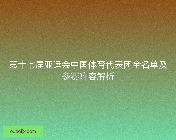 第十七届亚运会中国体育代表团全名单及参赛阵容解析