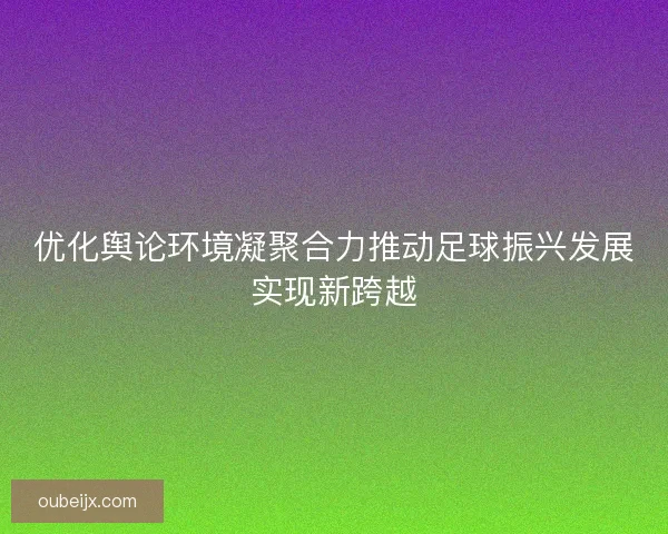优化舆论环境凝聚合力推动足球振兴发展实现新跨越 优化舆论环境凝聚合力推动足球振兴发展实现新跨越